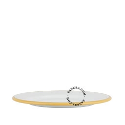 assiette en émail blanc avec bord caramel - Ø 20 cm