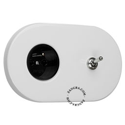 white flush mount socket & two-way or simple switch – nickel-plated toggle