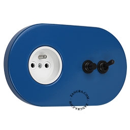 blue flush mount socket & two-way or simple switch – black toggle & push-button