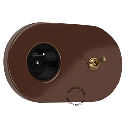 brown flush mount socket & two-way or simple switch – raw brass toggle
