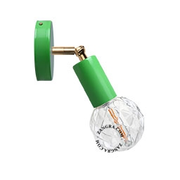 green adjustable wall light with brass arm