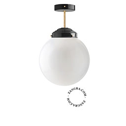 loftslampe i sort og messing - glas skærm