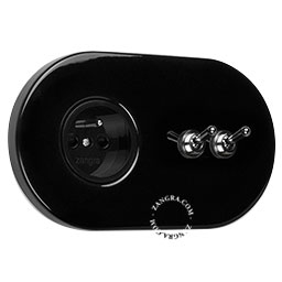 black flush mount socket & two-way or simple switch – double nickel-plated toggle