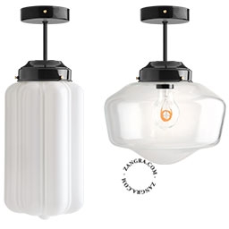 sort loftslampe - glas skærm