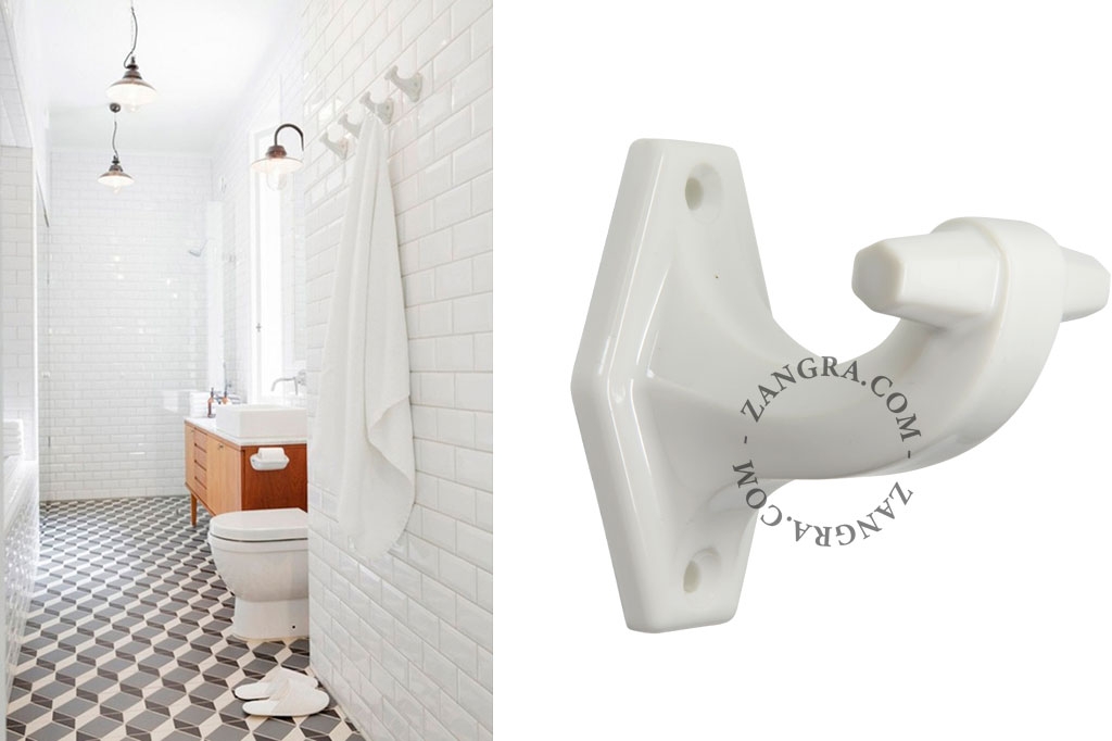 gancho de parede em porcelana branca