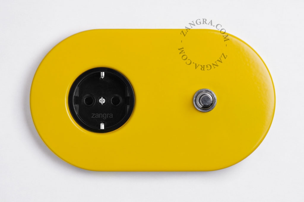 yellow flush mount socket & switch – nickel-plated push-button