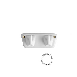 white porcelain 2-hook coat hanger