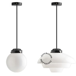 sort loftslampe - glas skærm