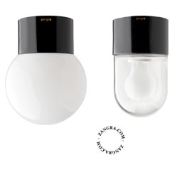 vägg- eller taklampa i svart porslin – glasskärm - Ø 8,5cm