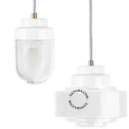 Art Deco pendellampa i vitt porslin Denim