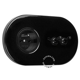 black flush mount socket & two-way or simple switch – double black toggle