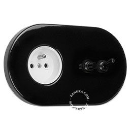 black flush mount socket & two-way or simple switch – black toggle & push-button