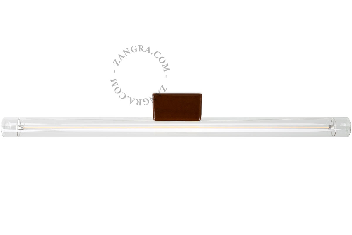 lampe S14d en porcelaine marron - ampoule tubulaire transparente