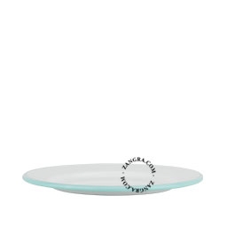 assiette en émail blanc avec bord bleu - Ø 20 cm