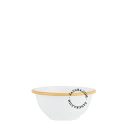 taça em esmalte branco com rebordo em caramelo - Ø 13,5 cm