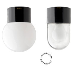lampa i svart porslin för badrum med glasskärm - Ø 8,5cm -  IP54