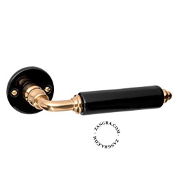 black porcelain and brass double door handle