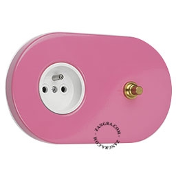 pink flush mount socket & switch – raw brass push-button