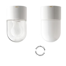 lampa i porslin för badrum med glasskärm - Ø 8,5cm -  IP54