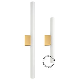 applique ou plafonnier S14d doré - ampoule tubulaire opaline