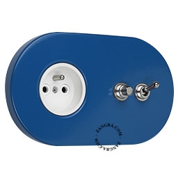 blue flush mount socket & two-way or simple switch – nickel-plated toggle & push-button