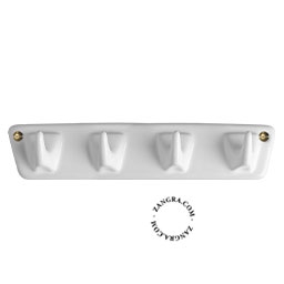 percha 4 ganchos de porcelana blanca