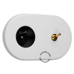 white flush mount socket & two-way or simple switch – raw brass toggle