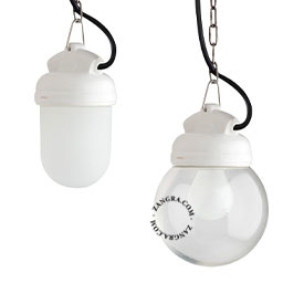 lámpara colgante de porcelana blanca de baño o exterior - pantalla de vidrio  - IP54