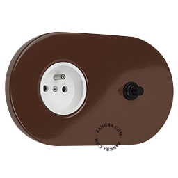 brown flush mount socket & switch – black push-button