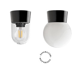 svart bakelit vägg- eller taklampa – glasskärm - Ø 9,3 cm
