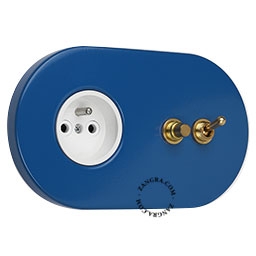 blue flush mount socket & two-way or simple switch – raw brass toggle & push-button