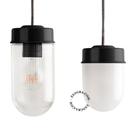 czarna lampa wisząca porcelana ze szklanym kloszem
