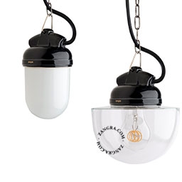 lámpara colgante de porcelana negra de baño o exterior - pantalla de vidrio - IP54