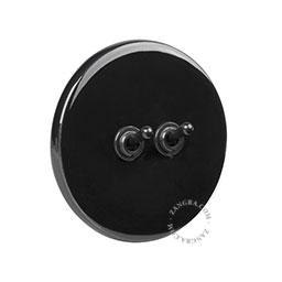 interruptor de porcelana negra doble simple o conmutado - 2 palancas negras