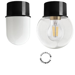 lampada da parete o da soffito nera - paralume in vetro - Ø 10 cm