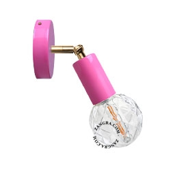 pink adjustable wall light with brass arm
