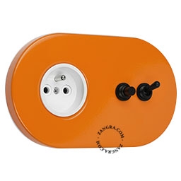 orange flush mount socket & two-way or simple switch – black toggle & push-button