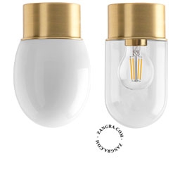 lampada da parete o da soffito in ottone - paralume in vetro - Ø 10 cm