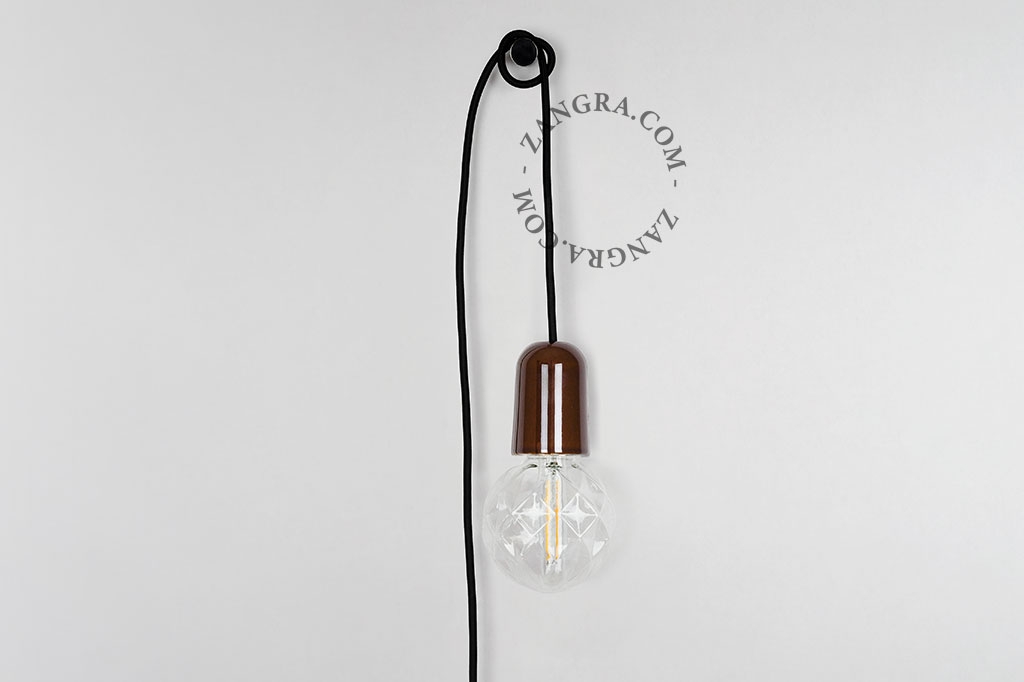 lampe baladeuse en porcelaine marron avec fiche et interrupteur