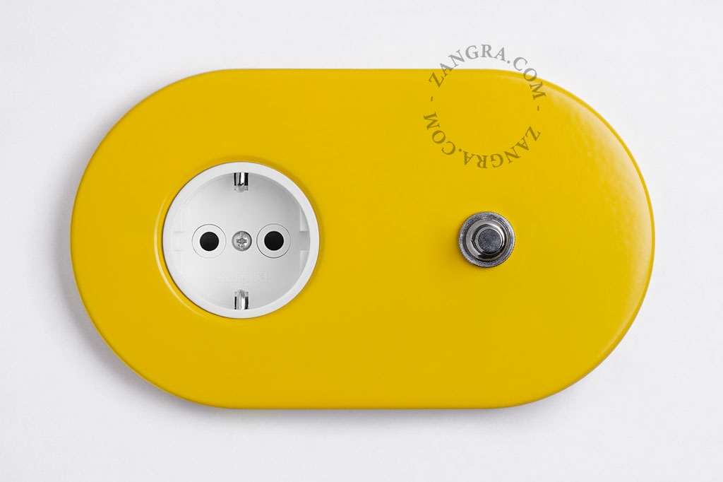 yellow flush mount socket & switch – nickel-plated push-button