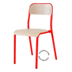 stackable wooden school chair - red