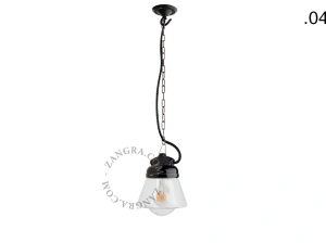 lampada a sospensione in porcellana nera per esterni o per bagno - paralume in vetro - IP54