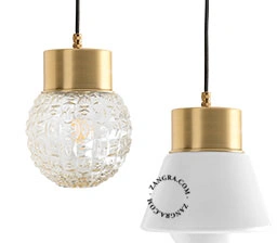 brass pendant light - glass shade - Ø 10 cm