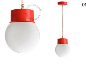 lampada a sospensione rossa - paralume in vetro - Ø 10 cm