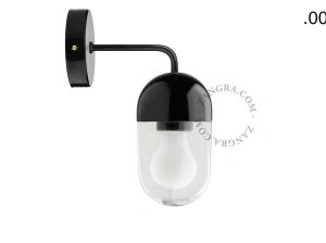 applique en porcelaine noire - globe en verre