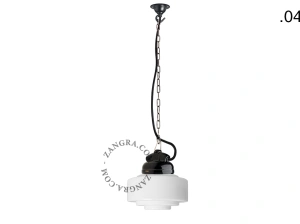 lampada a sospensione in porcellana nera per esterni o per bagno - paralume in vetro - IP54