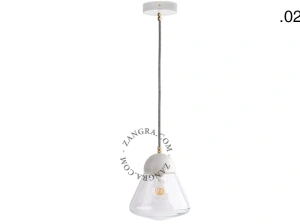 lampada a sospensione in porcellana bianca - paralume in vetro