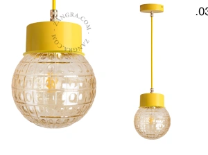 yellow pendant light - glass shade - Ø 10 cm