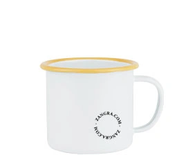 weiße Emaille-Tasse mit karamellfarbenem Rand - 40 cl