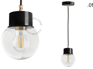 czarna lakierowana lampa wisząca ze szklanym kloszem - oprawka Ø 8.5 cm